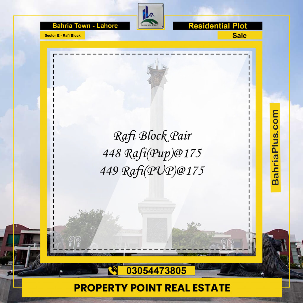 Residential Plot for Sale in Sector E - Rafi Block - Bahria Town, Lahore - (BP-193886)