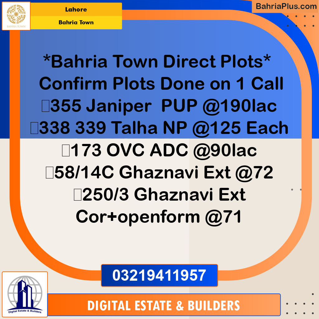 Residential Plot for Sale in Bahria Town, Lahore - (BP-193899)