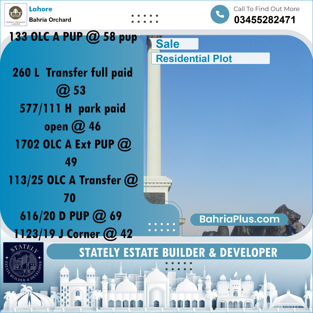 Residential Plot for Sale in Bahria Orchard, Lahore - (BP-193947)