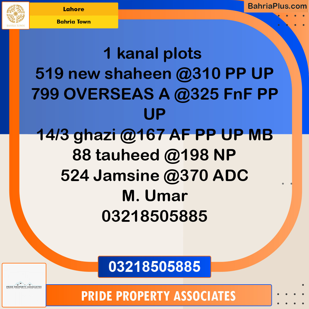 Residential Plot for Sale in Bahria Town, Lahore - (BP-193965)