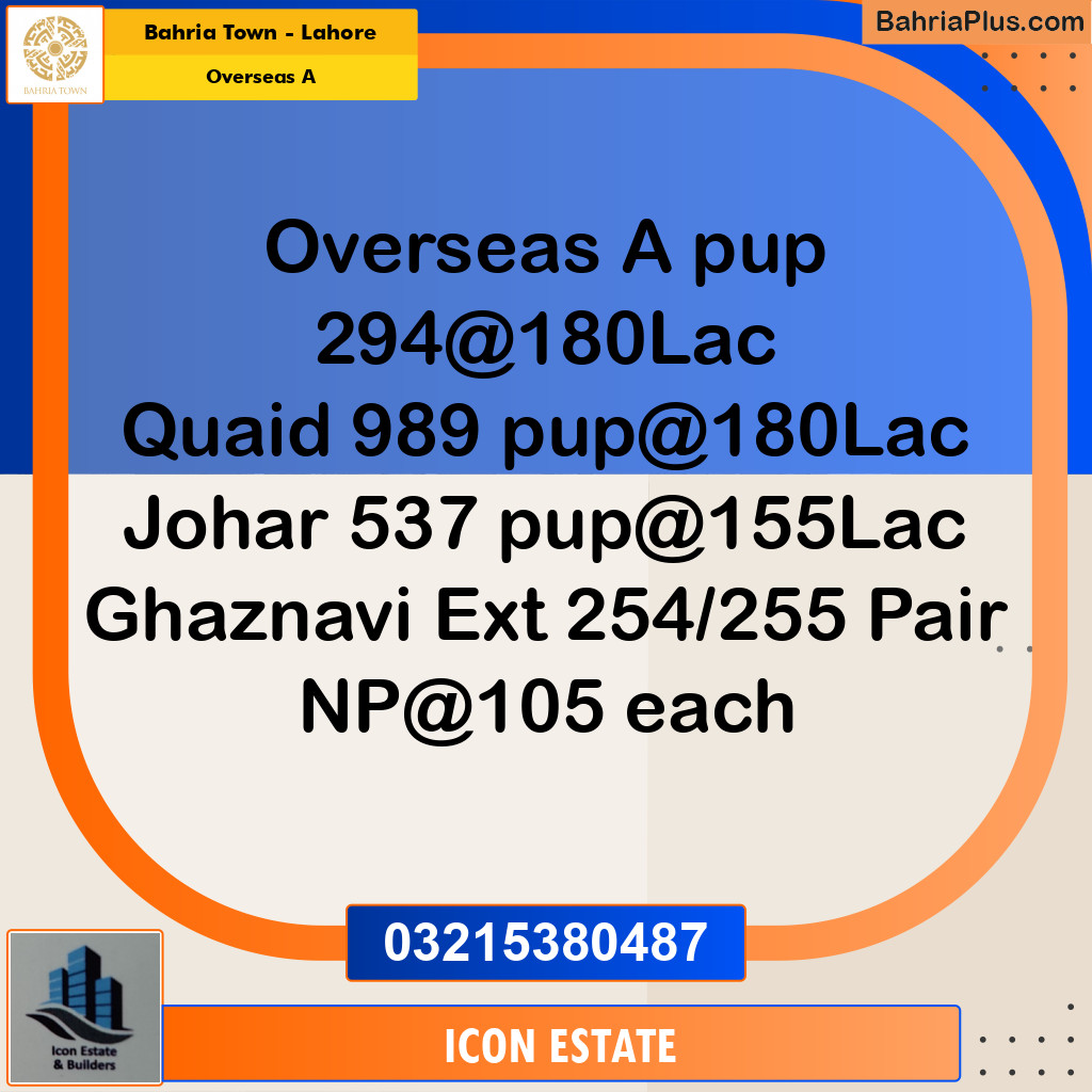 Residential Plot for Sale in Overseas A -  Bahria Town, Lahore - (BP-193966)