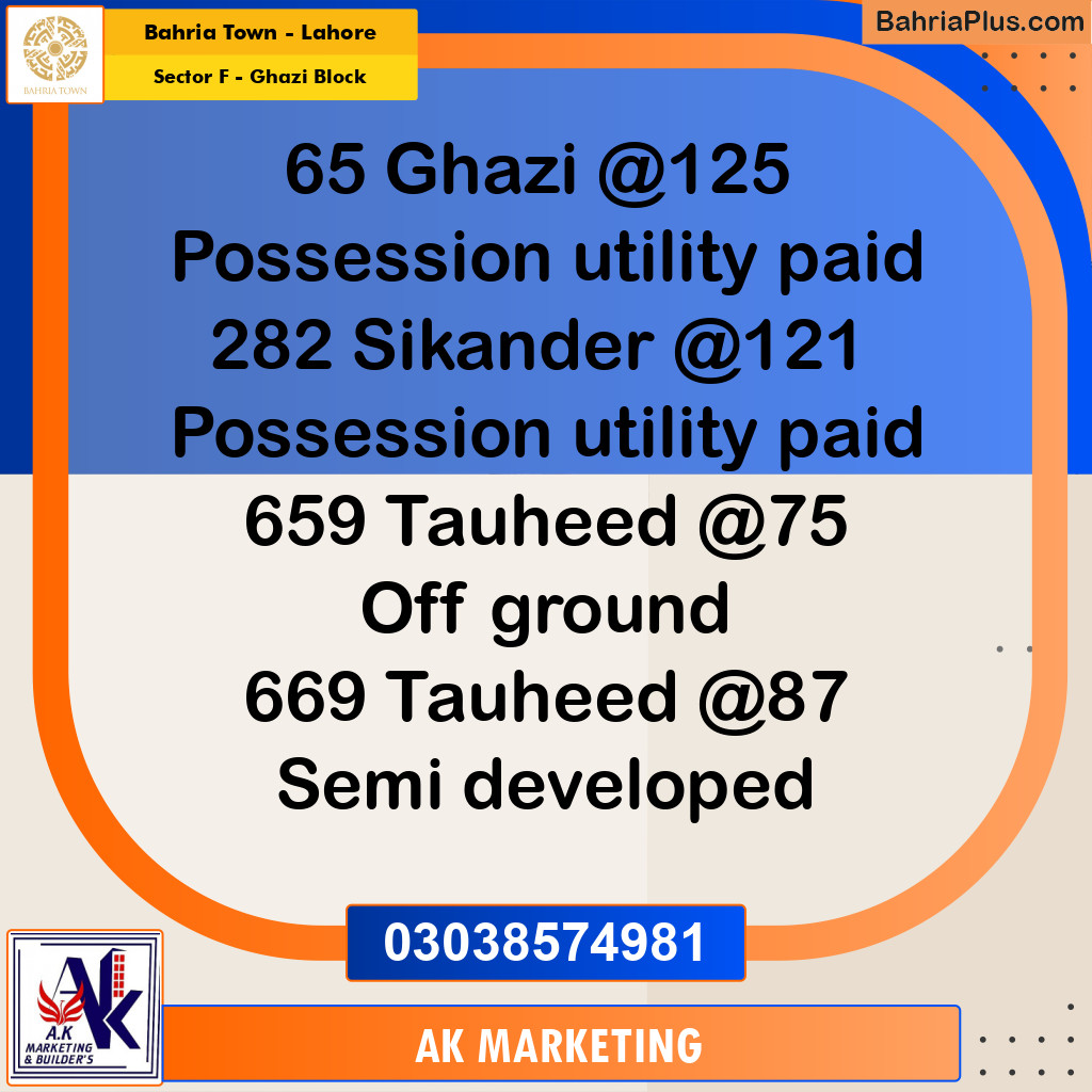 Residential Plot for Sale in Sector F - Ghazi Block -  Bahria Town, Lahore - (BP-193989)