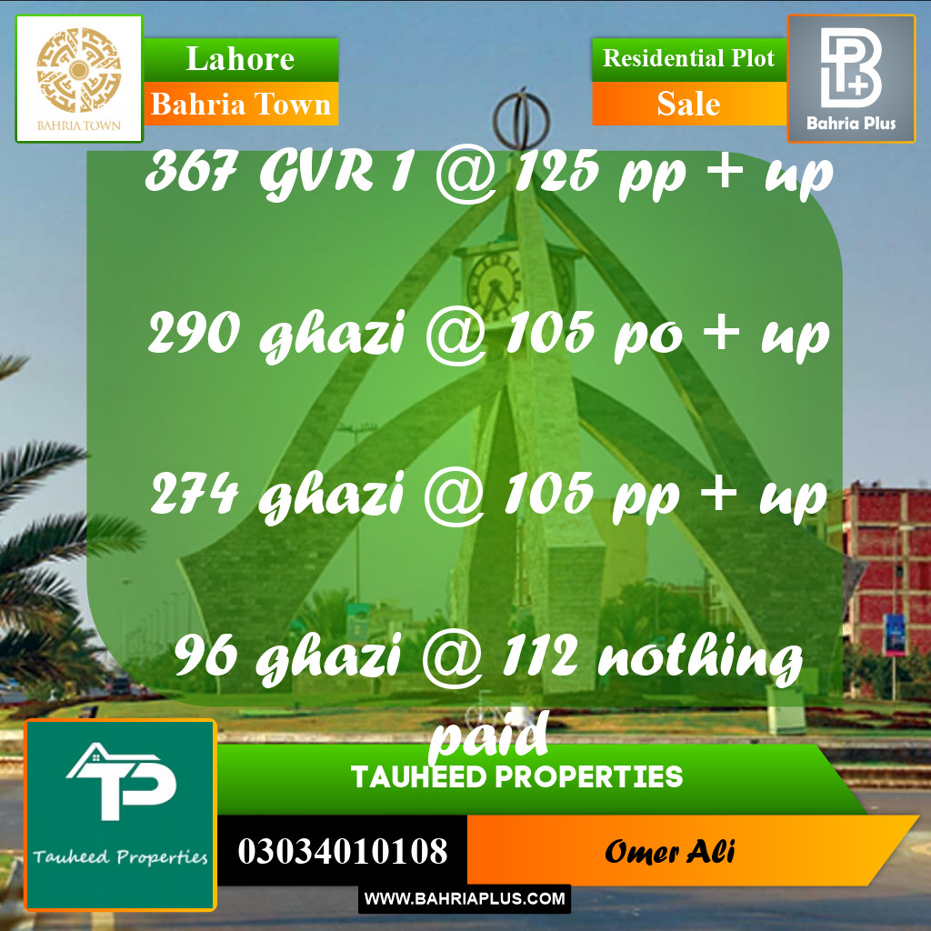 Residential Plot for Sale in Bahria Town, Lahore - (BP-194023)