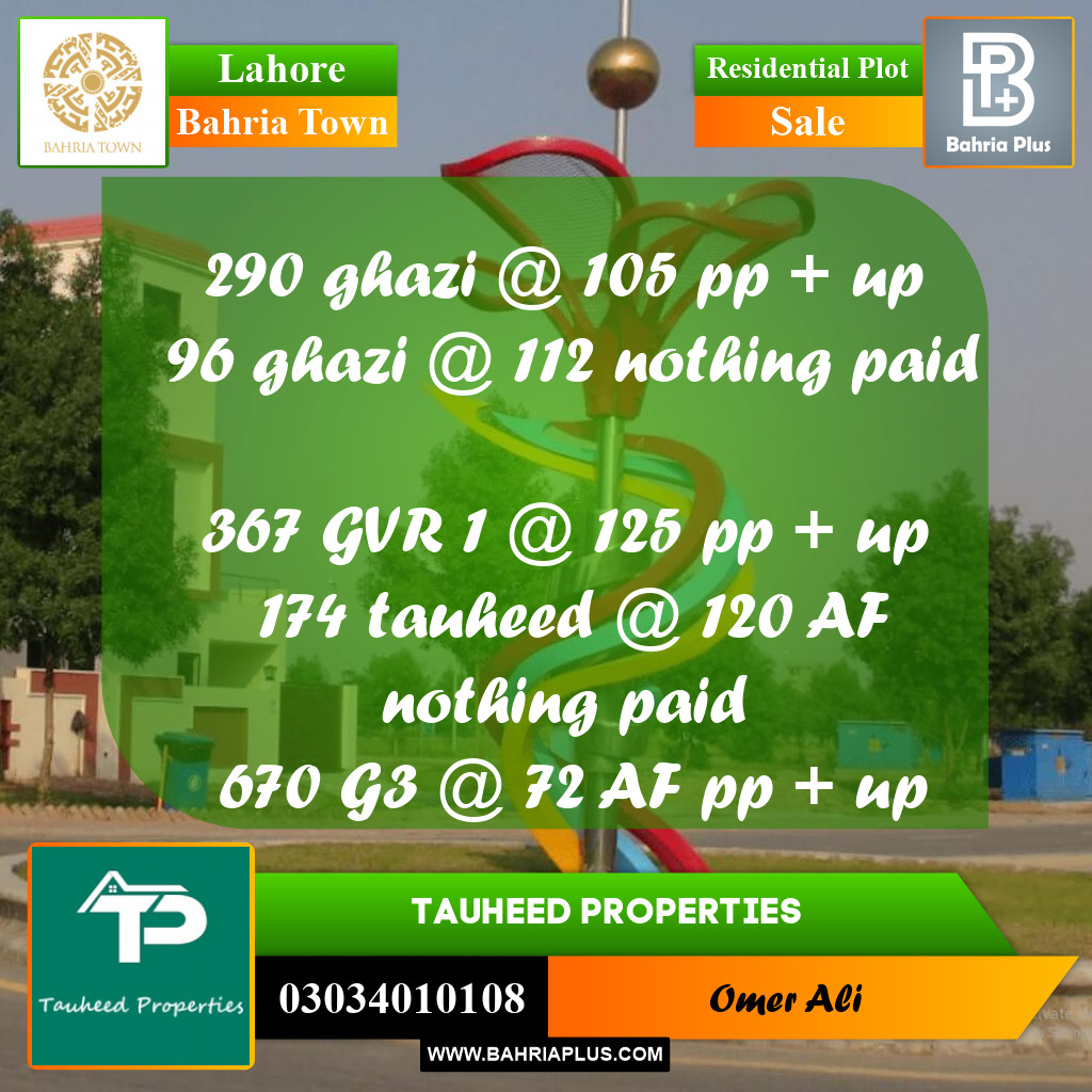 Residential Plot for Sale in Bahria Town, Lahore - (BP-194024)