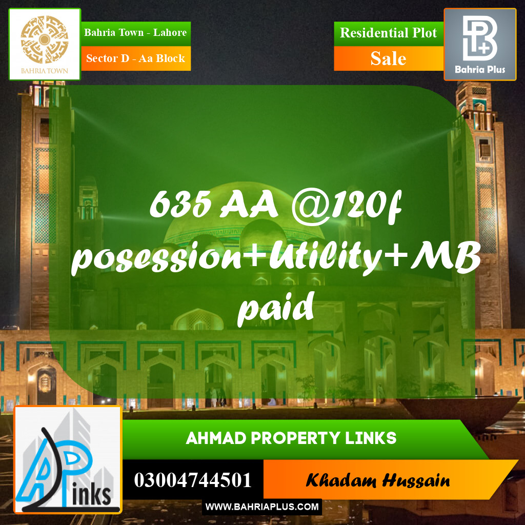 Residential Plot for Sale in Sector D - AA Block -  Bahria Town, Lahore - (BP-194048)