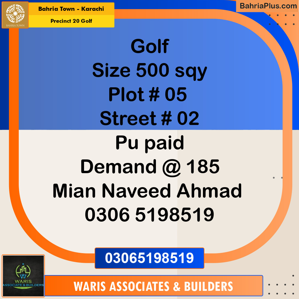 500 Sq. Yards Residential Plot for Sale in Precinct 20 Golf - Bahria Town, Karachi - (BP-194052)