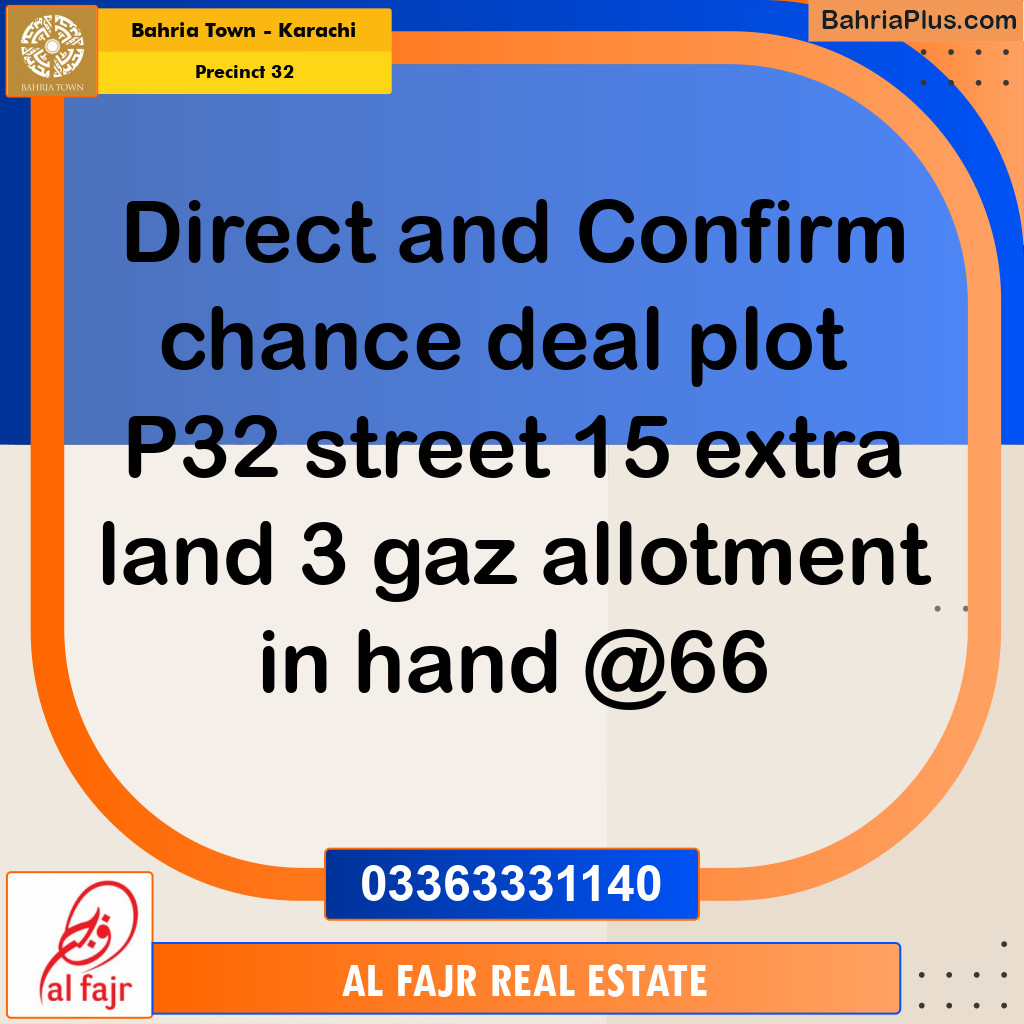250 Sq. Yards Residential Plot for Sale in Precinct 32 -  Bahria Town, Karachi - (BP-194102)