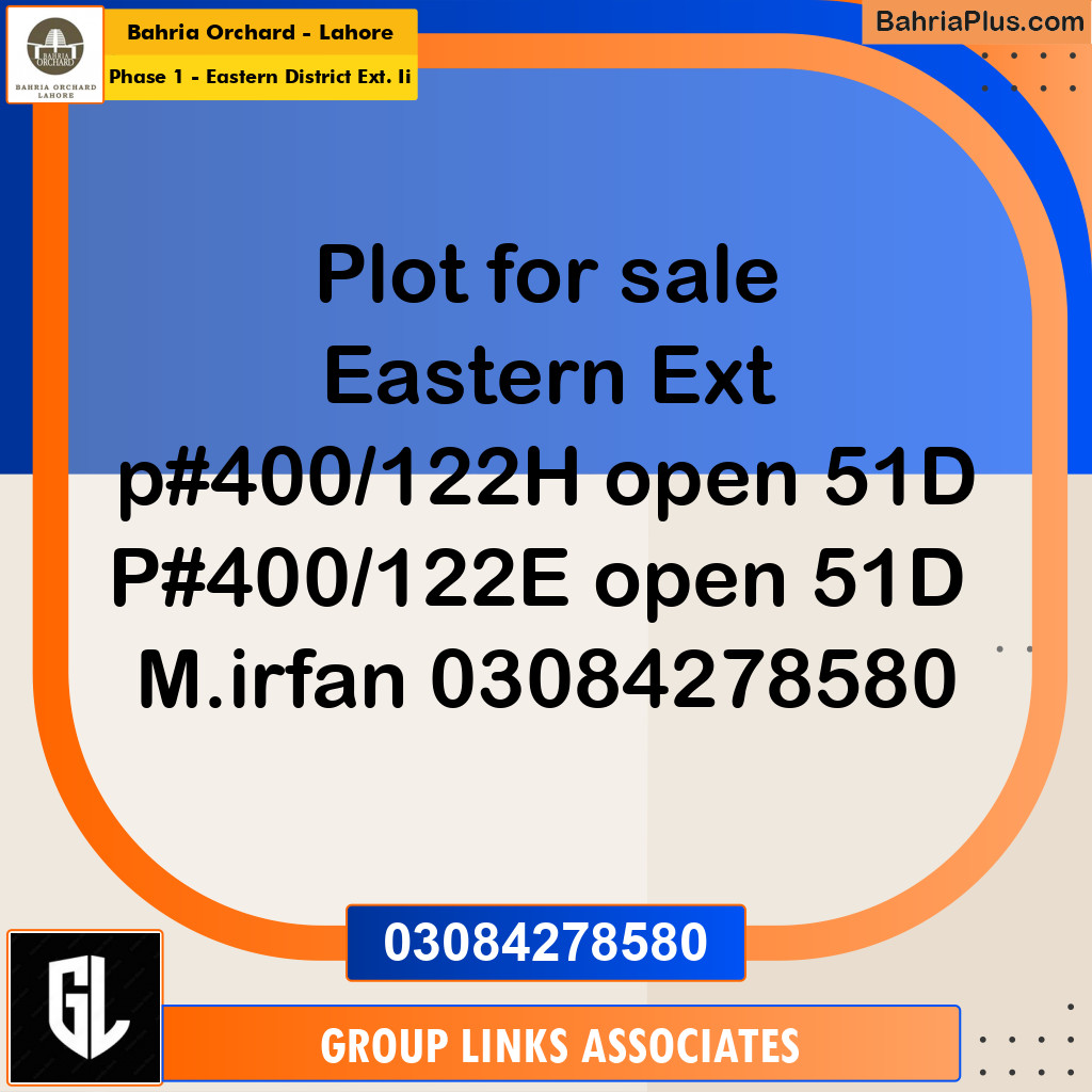 Residential Plot for Sale in Phase 1 - Eastern District Ext. II -  Bahria Orchard, Lahore - (BP-194115)