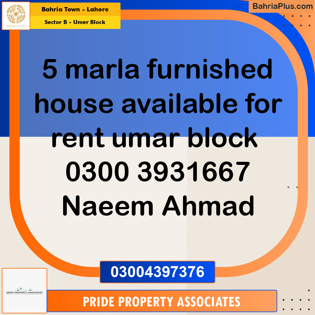 Residential House for Rent in Sector B - Umer Block -  Bahria Town, Lahore - (BP-194118)