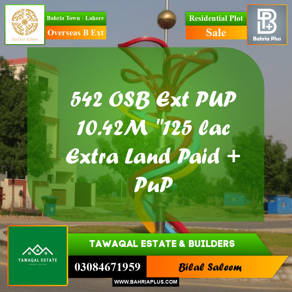 Residential Plot for Sale in Overseas B Ext -  Bahria Town, Lahore - (BP-194122)