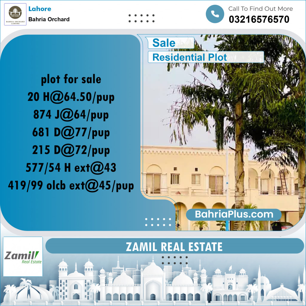 Residential Plot for Sale in Bahria Orchard, Lahore - (BP-194171)