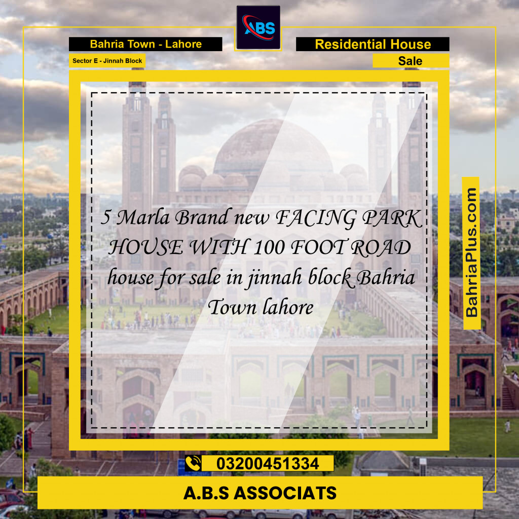 Residential House for Sale in Sector E - Jinnah Block -  Bahria Town, Lahore - (BP-194190)