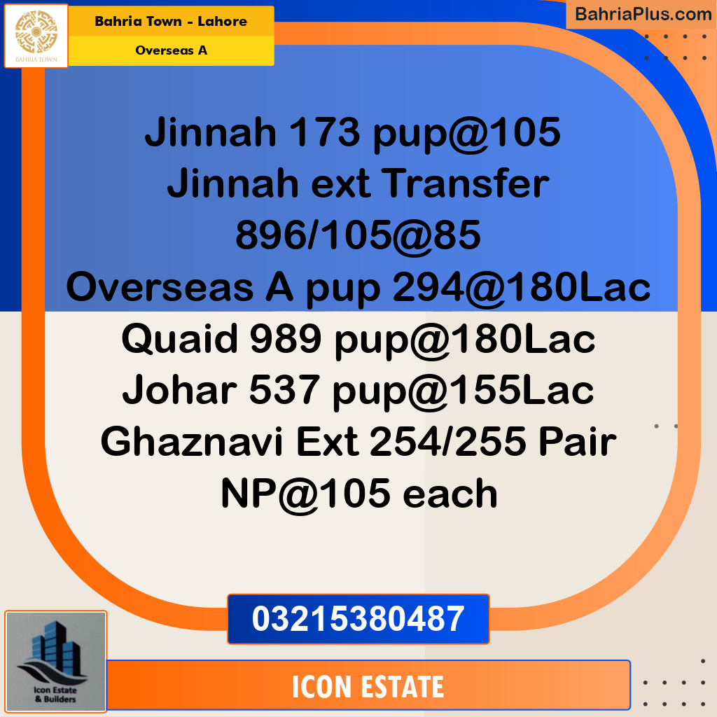 Residential Plot for Sale in Overseas A -  Bahria Town, Lahore - (BP-194223)