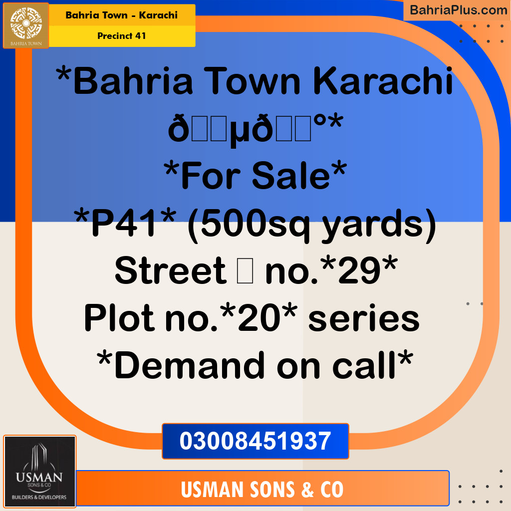 500 Sq. Yards Residential Plot for Sale in Precinct 41 -  Bahria Town, Karachi - (BP-194231)