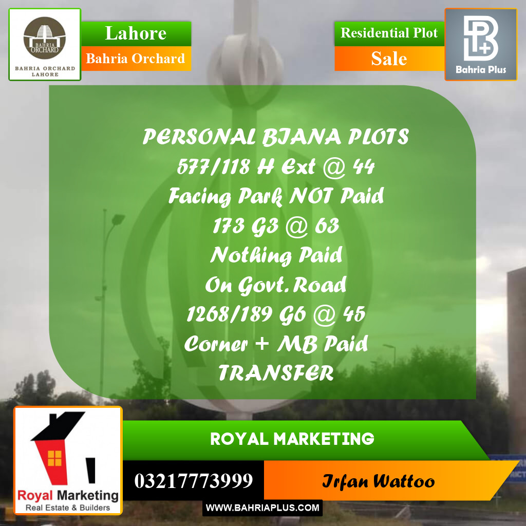 Residential Plot for Sale in Bahria Orchard, Lahore - (BP-194232)