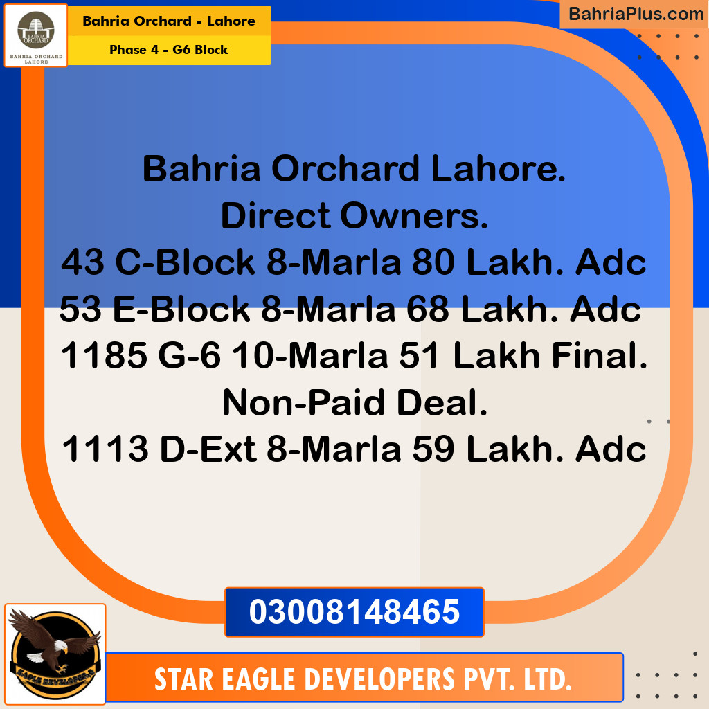 Residential Plot for Sale in Phase 4 - G6 Block -  Bahria Orchard, Lahore - (BP-194233)