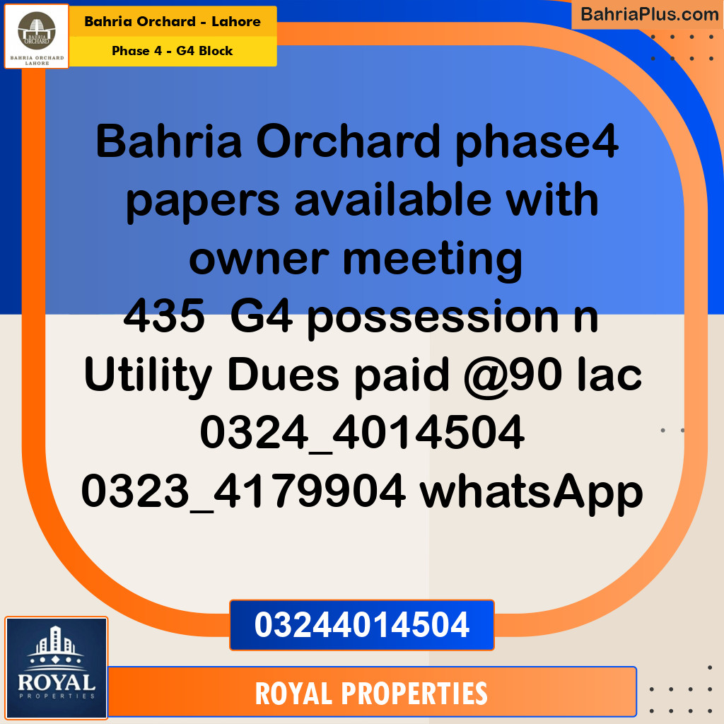 Residential Plot for Sale in Phase 4 - G4 Block -  Bahria Orchard, Lahore - (BP-194236)