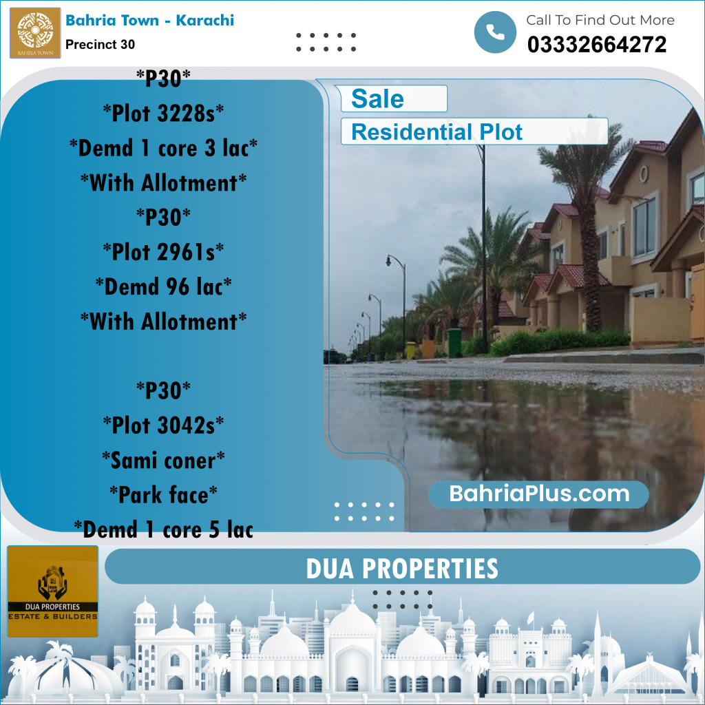 250 Sq. Yards Residential Plot for Sale in Precinct 30 -  Bahria Town, Karachi - (BP-194330)