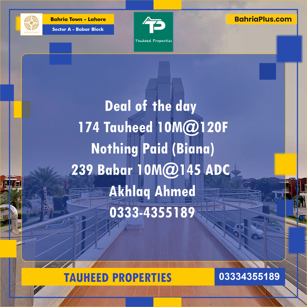 Residential Plot for Sale in Sector A - Babar Block - Bahria Town, Lahore - (BP-194331)
