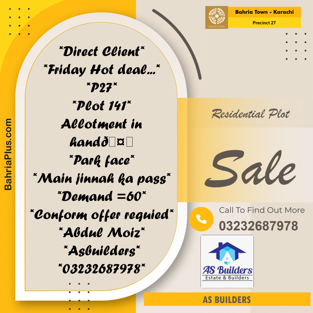 Residential Plot for Sale in Precinct 27 -  Bahria Town, Karachi - (BP-194344)