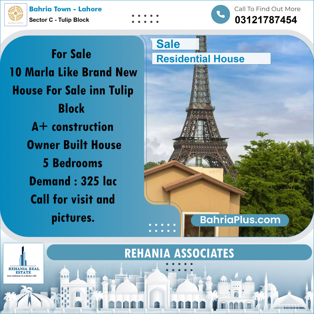 Residential House for Sale in Sector C - Tulip Block - Bahria Town, Lahore - (BP-194353)