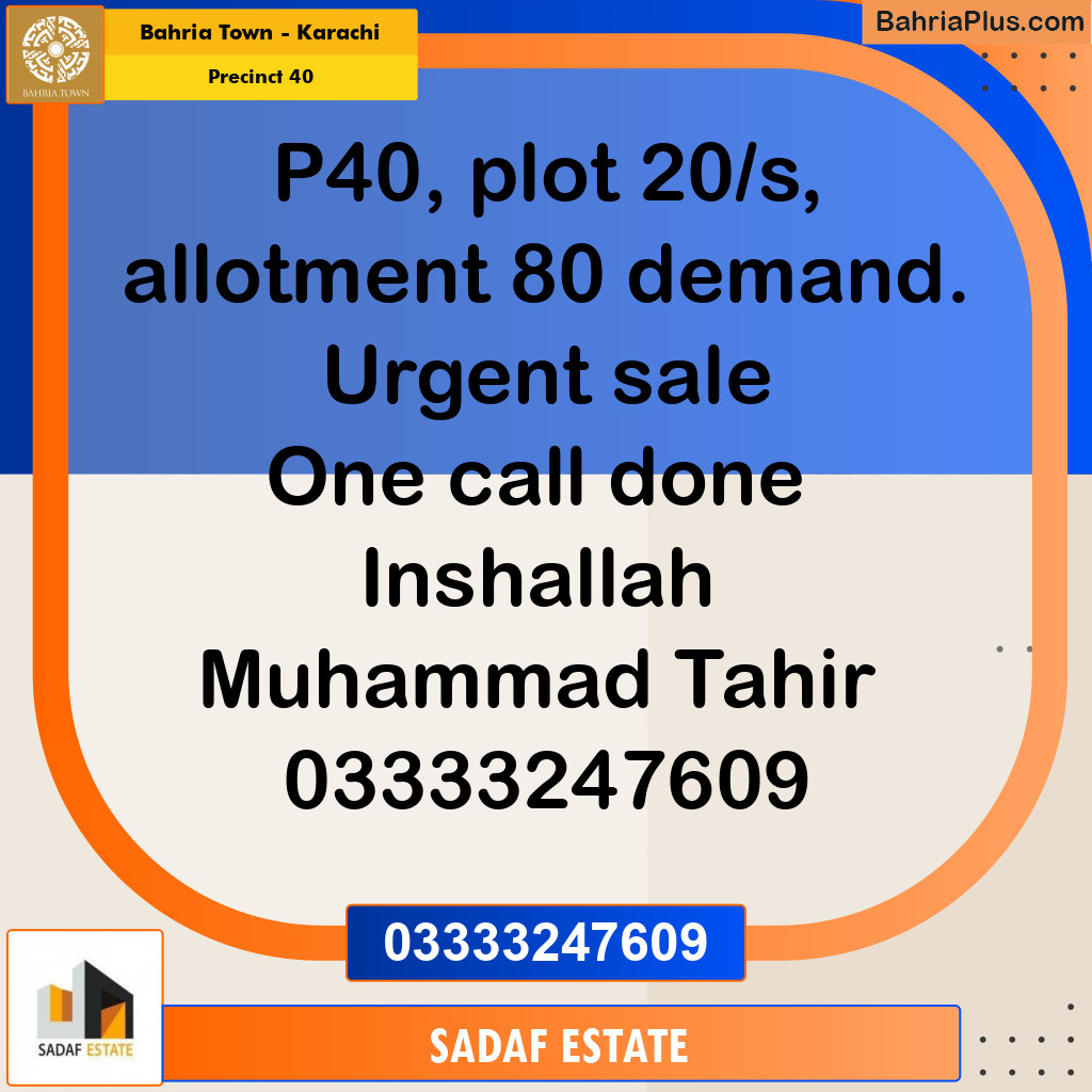 Residential Plot for Sale in Precinct 40 -  Bahria Town, Karachi - (BP-194355)