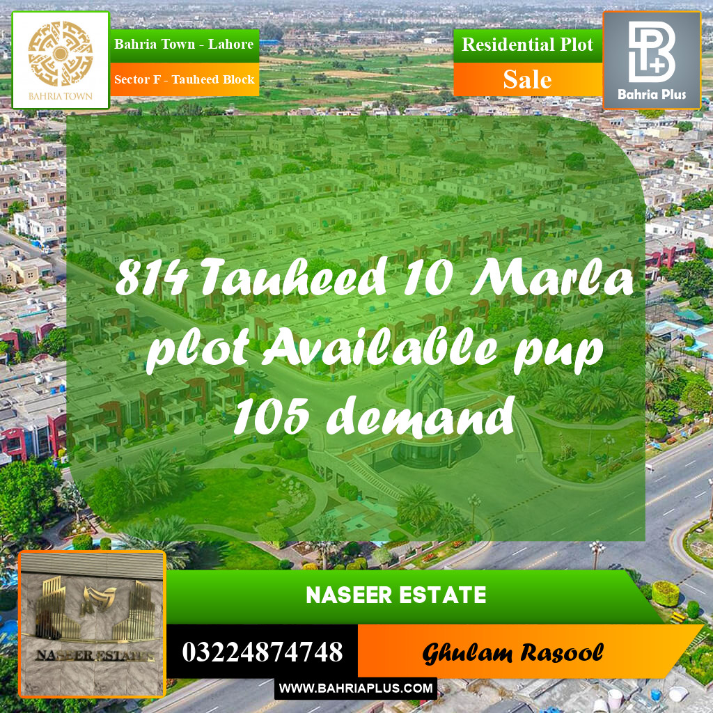 Residential Plot for Sale in Sector F - Tauheed Block -  Bahria Town, Lahore - (BP-194368)