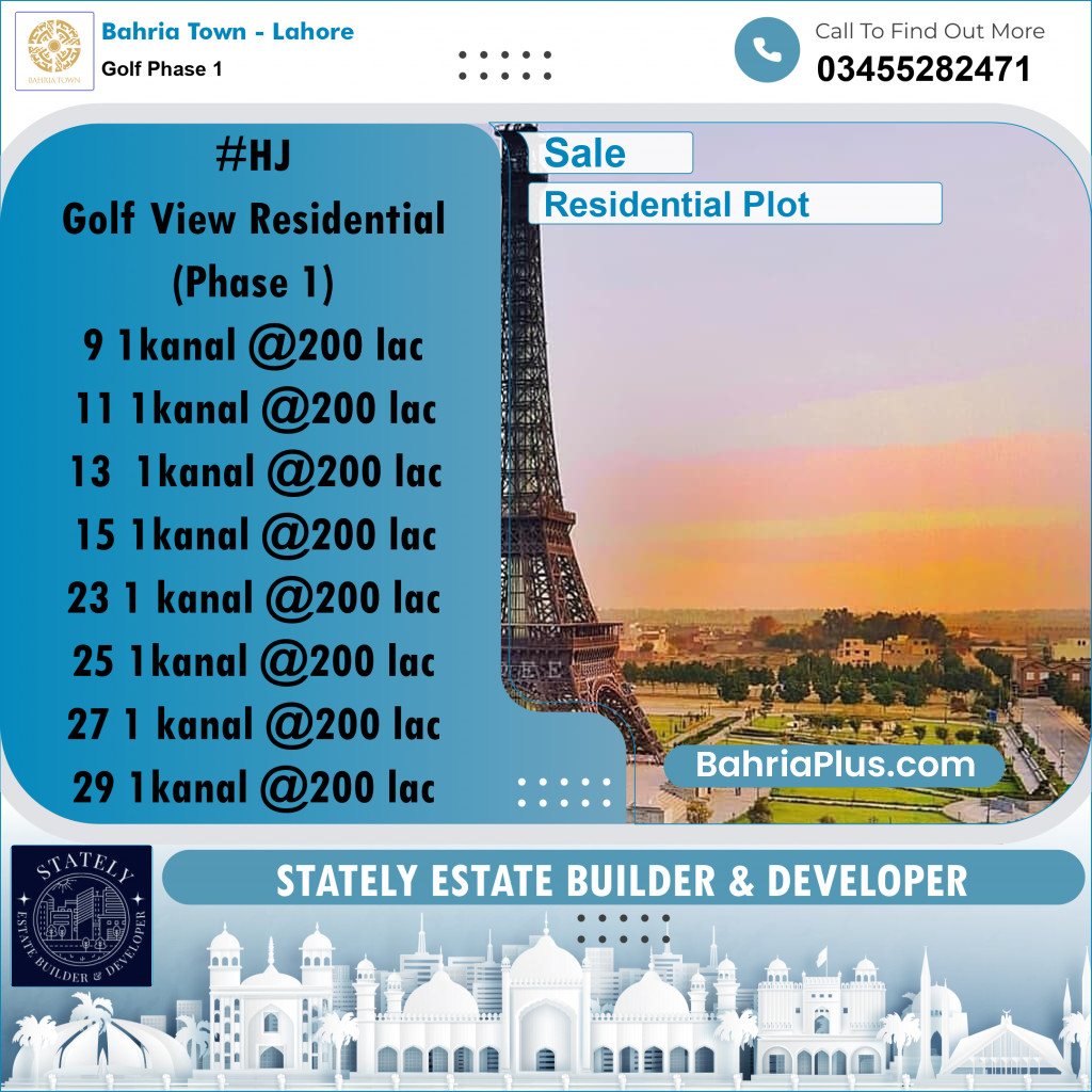 Residential Plot for Sale in Golf Phase 1 -  Bahria Town, Lahore - (BP-194400)