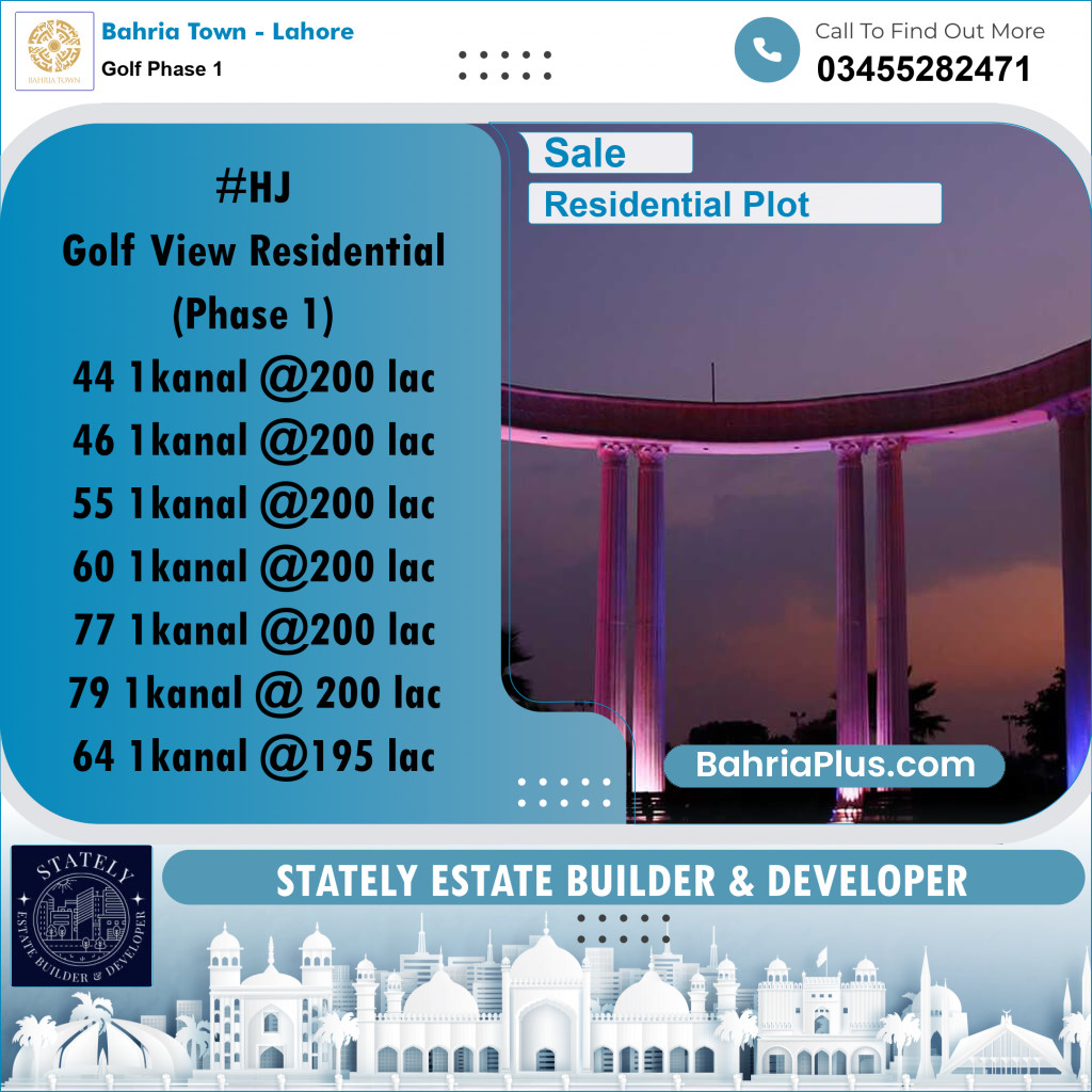 Residential Plot for Sale in Golf Phase 1 -  Bahria Town, Lahore - (BP-194402)