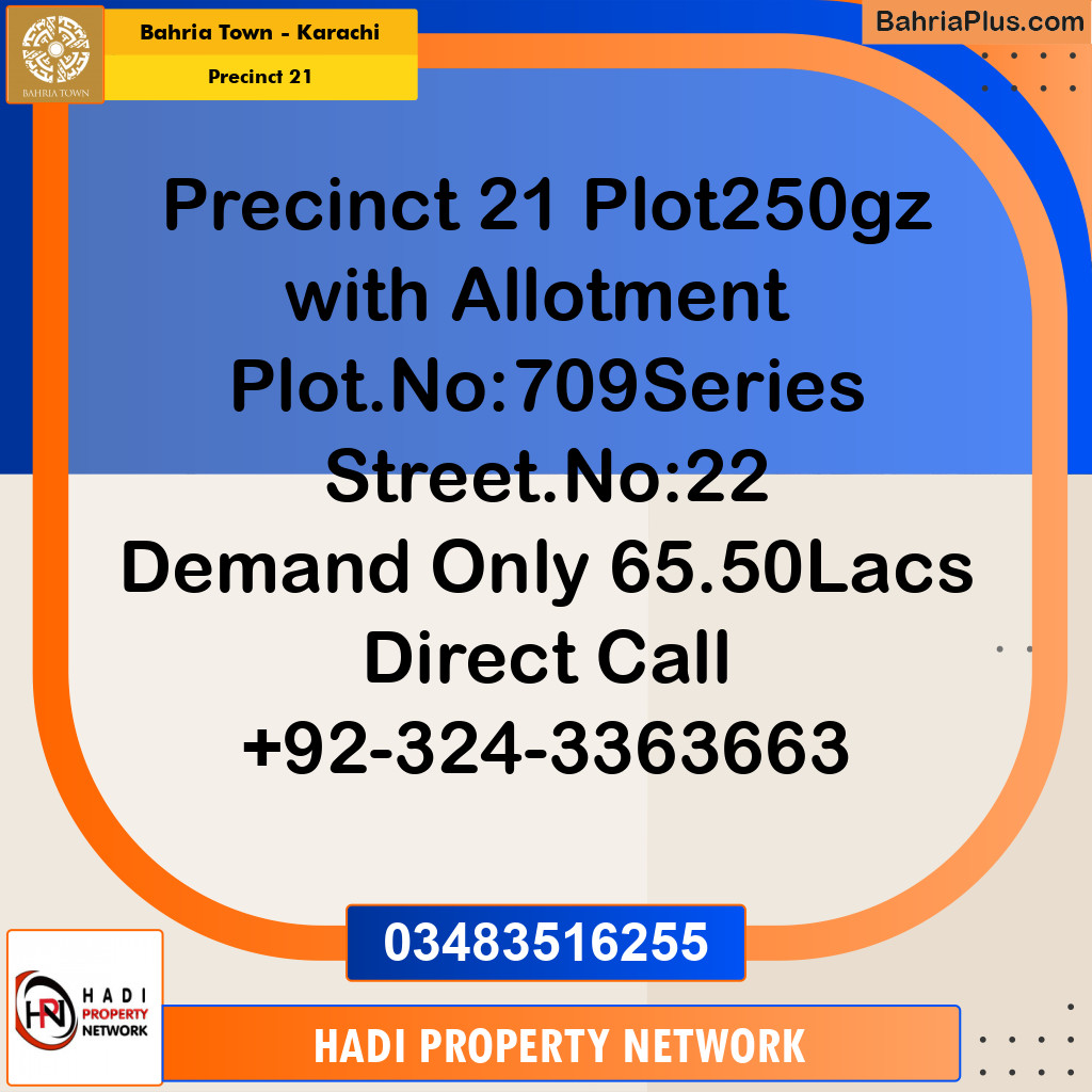 250 Sq. Yards Residential Plot for Sale in Precinct 21 - Bahria Town, Karachi - (BP-194409)