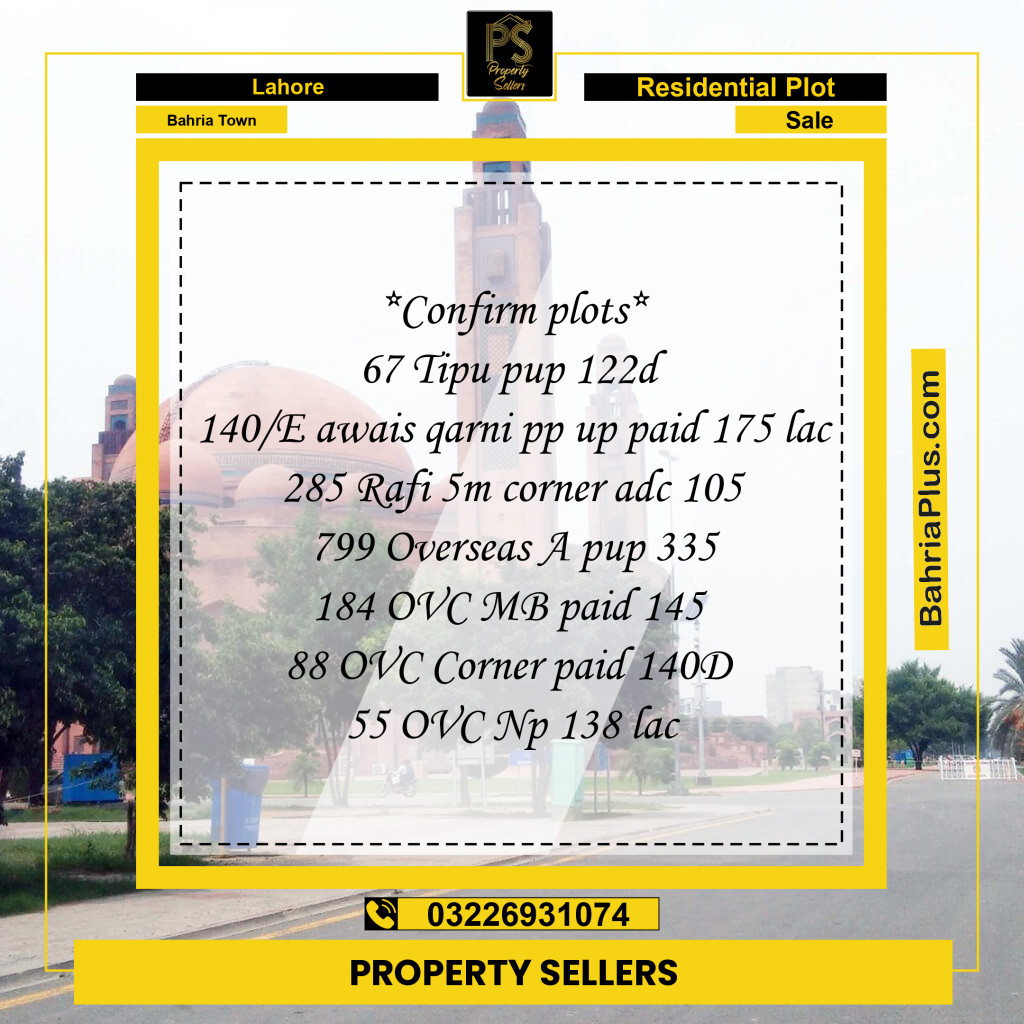 Residential Plot for Sale in Bahria Town, Lahore - (BP-194506)