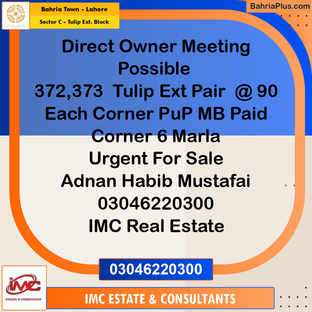 Residential Plot for Sale in Sector C - Tulip Ext. Block - Bahria Town, Lahore - (BP-194558)