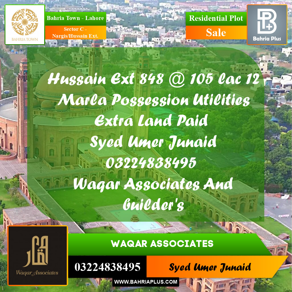 Residential Plot for Sale in Sector C - Nargis/Hussain Ext. -  Bahria Town, Lahore - (BP-194576)