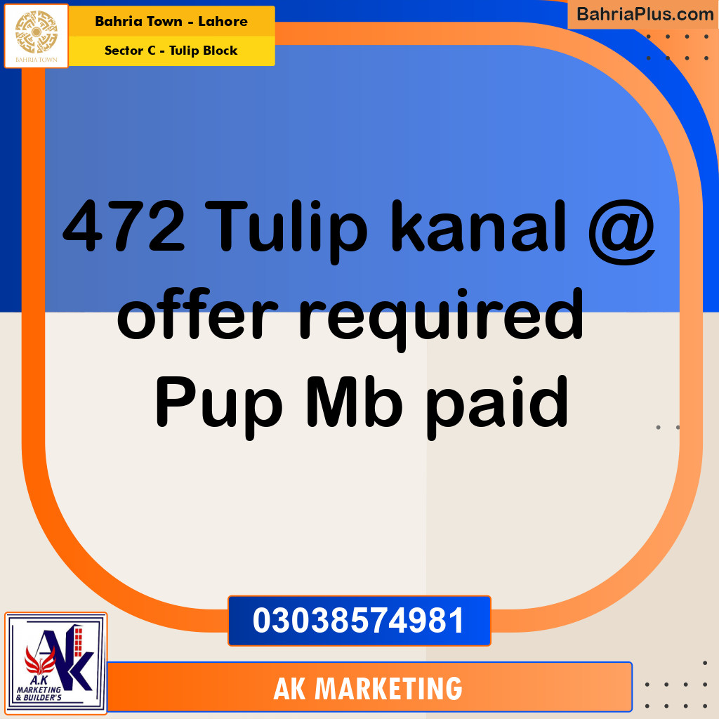 Residential Plot for Sale in Sector C - Tulip Block -  Bahria Town, Lahore - (BP-194599)