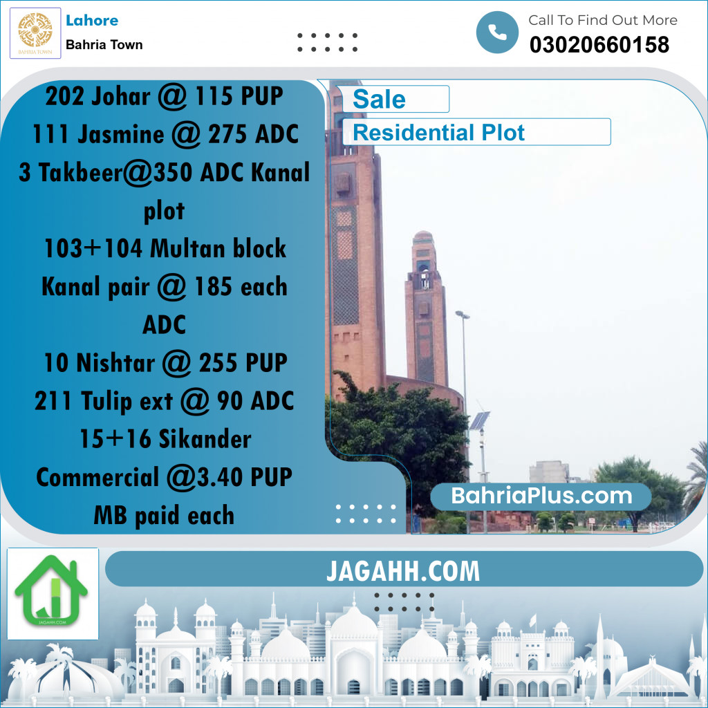 Residential Plot for Sale in Bahria Town, Lahore - (BP-194620)