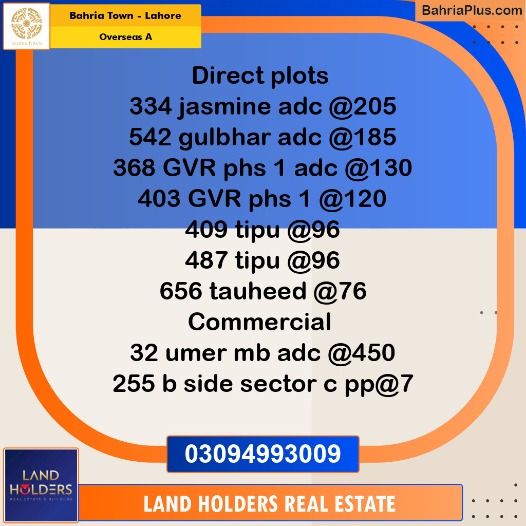 Residential Plot for Sale in Overseas A - Bahria Town, Lahore - (BP-194646)