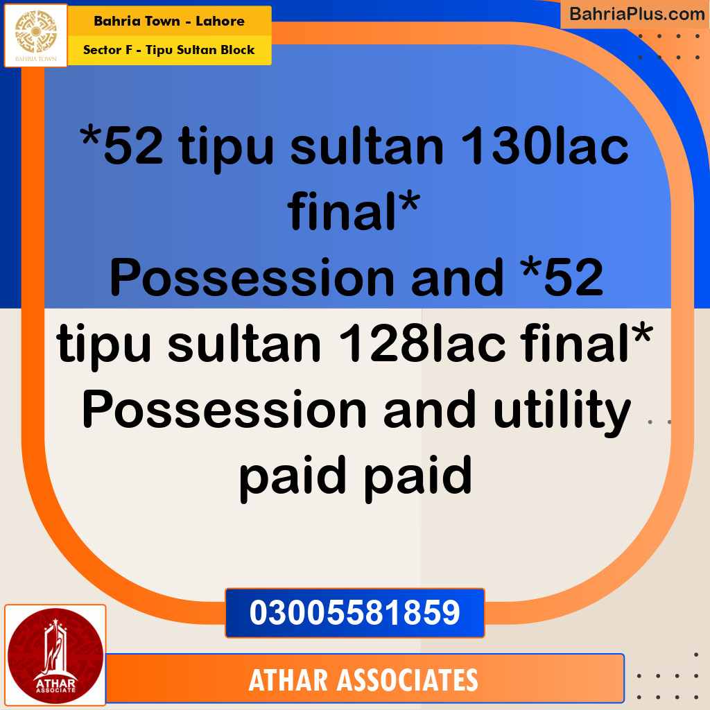 Residential Plot for Sale in Sector F - Tipu Sultan Block -  Bahria Town, Lahore - (BP-194726)