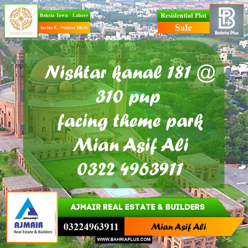 Residential Plot for Sale in Sector E - Nishtar Block -  Bahria Town, Lahore - (BP-194830)