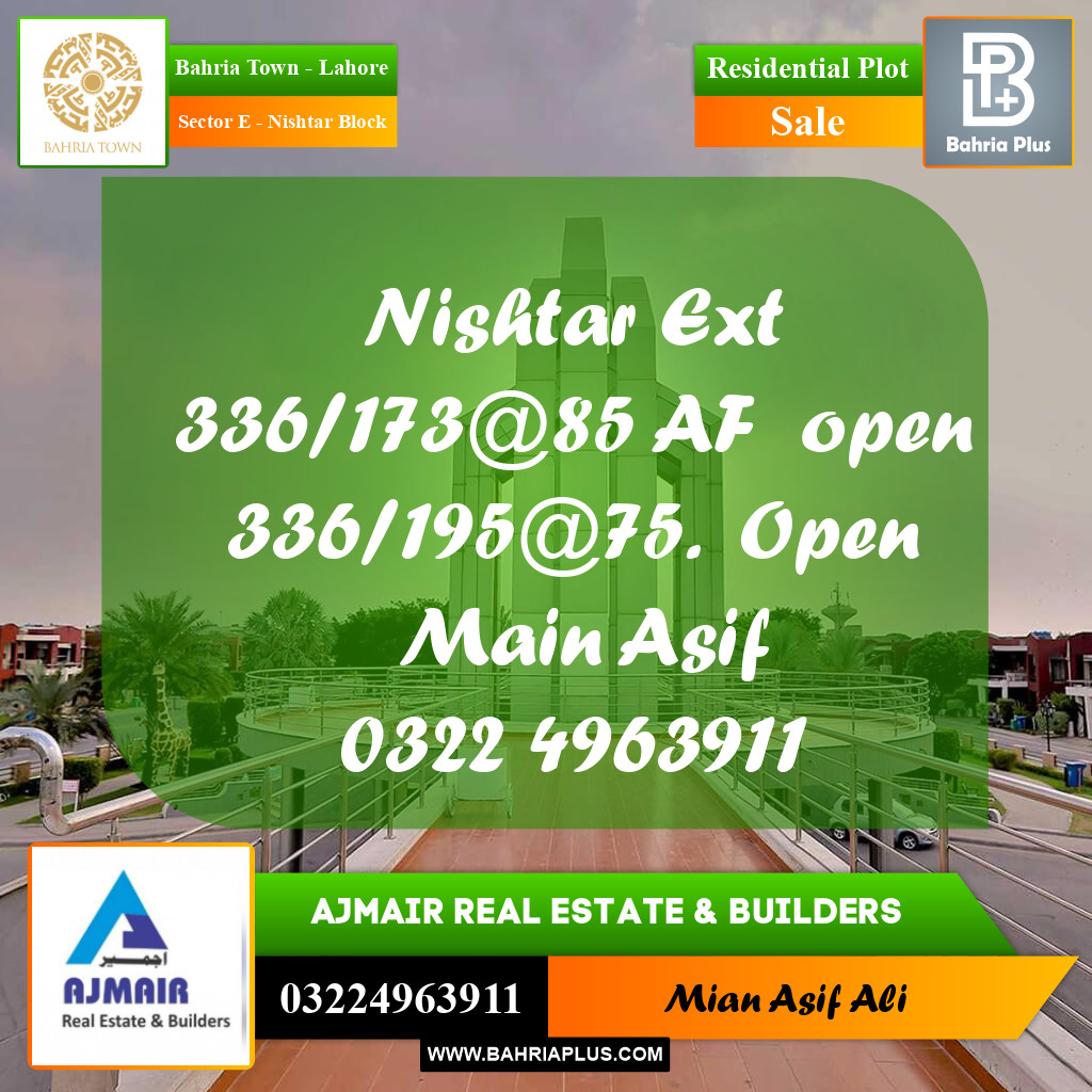 Residential Plot for Sale in Sector E - Nishtar Block -  Bahria Town, Lahore - (BP-194833)