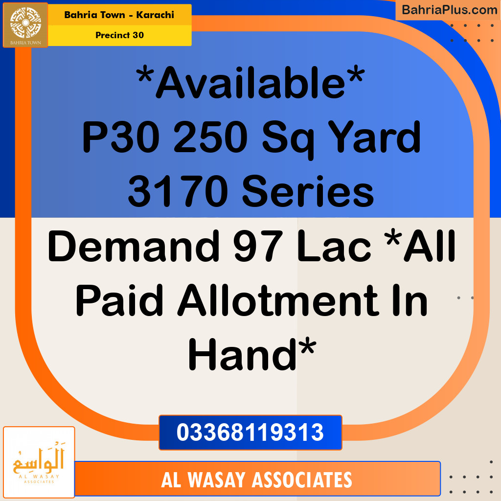 250 Sq. Yards Residential Plot for Sale in Precinct 30 -  Bahria Town, Karachi - (BP-194841)