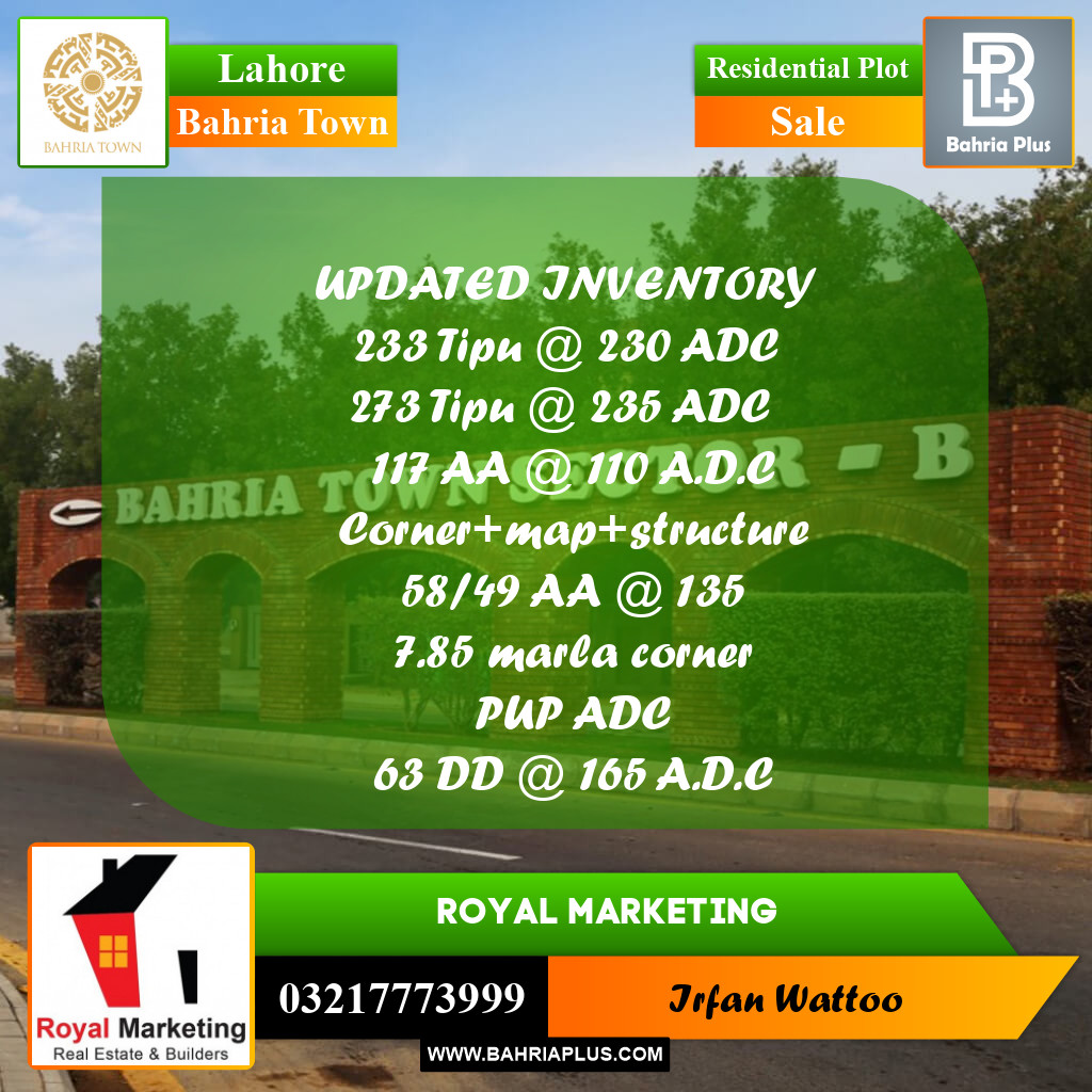 Residential Plot for Sale in Bahria Town, Lahore - (BP-194843)