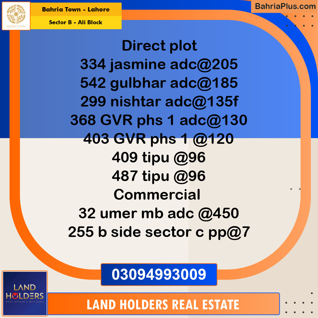 Residential Plot for Sale in Sector B - Ali Block -  Bahria Town, Lahore - (BP-194866)