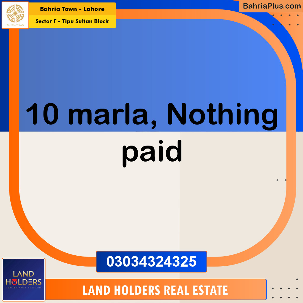 Residential Plot for Sale in Sector F - Tipu Sultan Block -  Bahria Town, Lahore - (BP-194879)