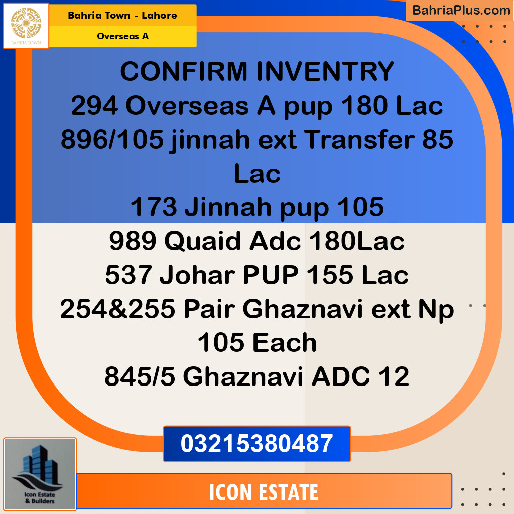 Residential Plot for Sale in Overseas A -  Bahria Town, Lahore - (BP-194943)