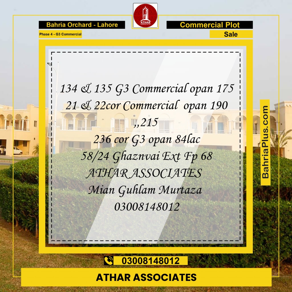 Commercial Plot for Sale in Phase 4 - G3 Commercial -  Bahria Orchard, Lahore - (BP-194977)