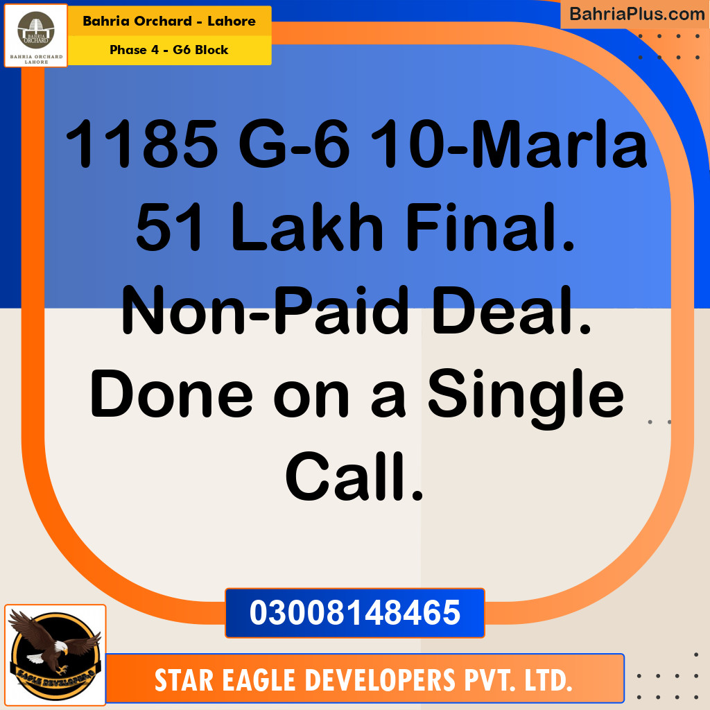 Residential Plot for Sale in Phase 4 - G6 Block -  Bahria Orchard, Lahore - (BP-194997)