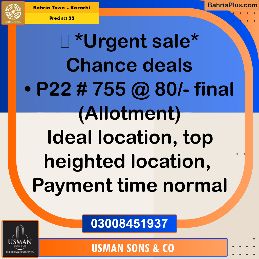 250 Sq. Yards Residential Plot for Sale in Precinct 22 -  Bahria Town, Karachi - (BP-195151)