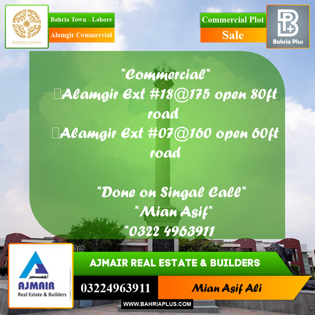 Commercial Plot for Sale in Alamgir Commercial -  Bahria Town, Lahore - (BP-195164)
