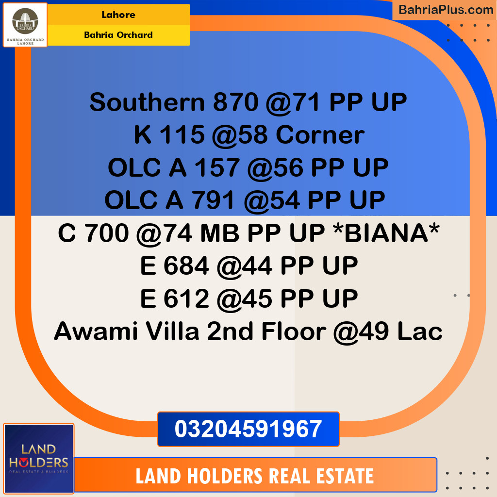 Residential Plot for Sale in Bahria Orchard, Lahore - (BP-195175)
