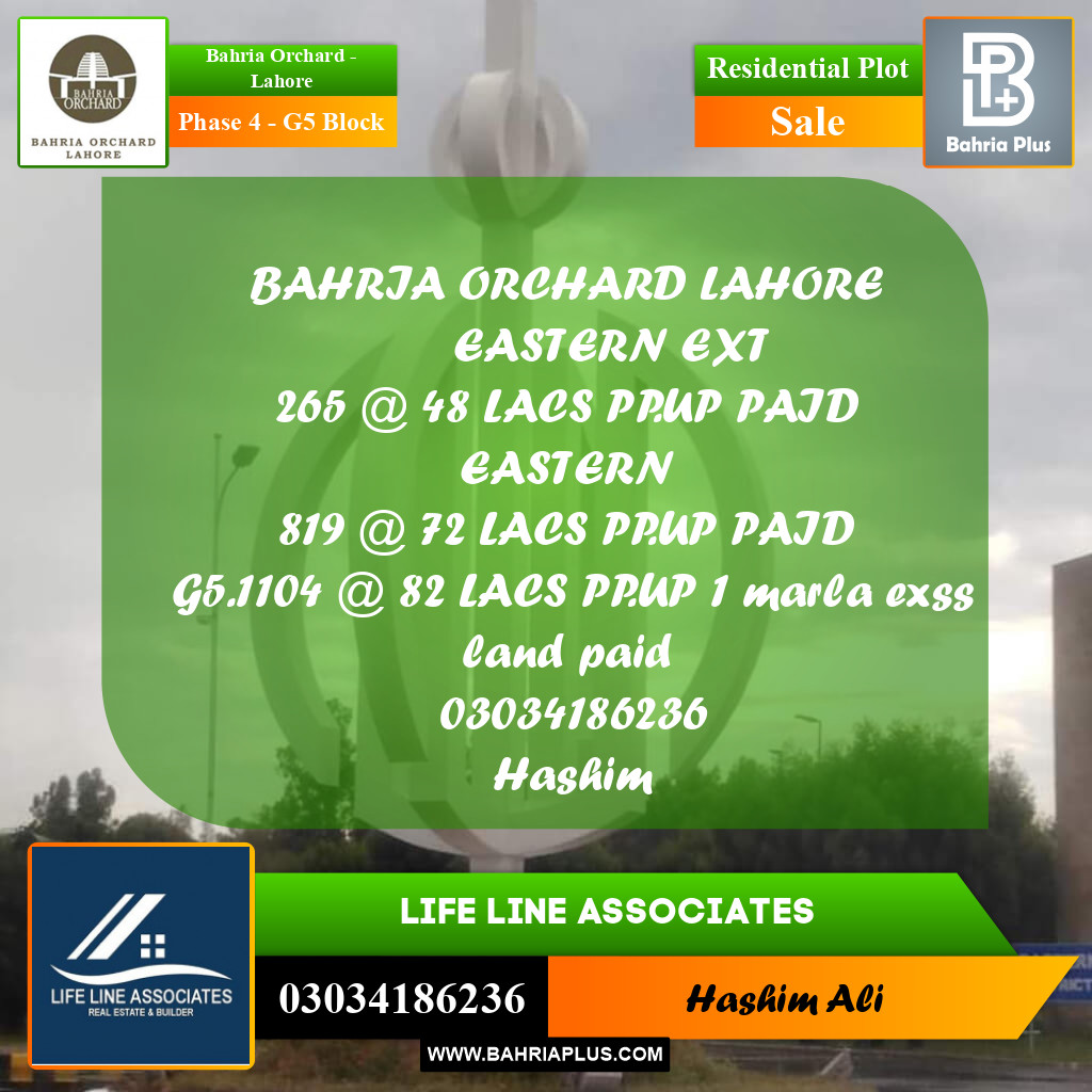 Residential Plot for Sale in Phase 4 - G5 Block -  Bahria Orchard, Lahore - (BP-195276)